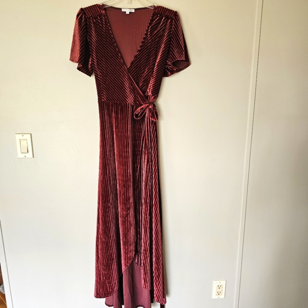 Baltic Born Ribbed Velvet Wrap Belted Maxi Dress Whimsigoth Sz Small - Picture 3 of 12